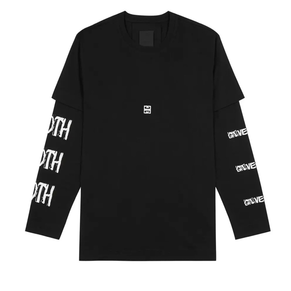 Givenchy Black Long Sleeve Tee with Graphic Sleeves